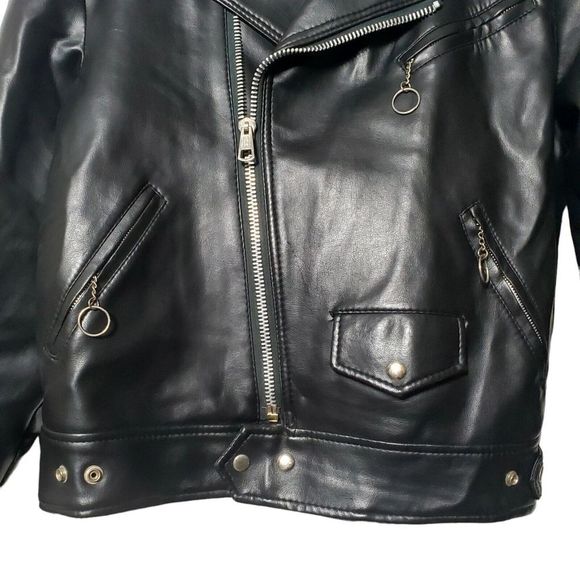 Vintage Womens Faux Leather Motorcycle Jacket Size Large Moto Zip Biker Grunge - Picture 3 of 9